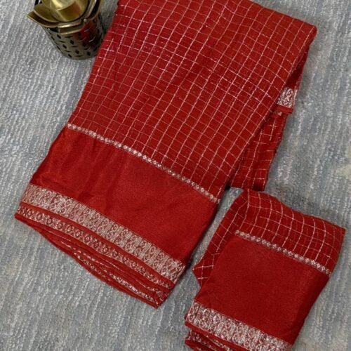 coral orange viscose georgette checks saree Hyderabad