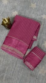 pink viscose georgette checks saree with zari border Hyderabad