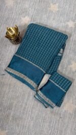 teal blue viscose georgette checks saree with zari border Hyderabad