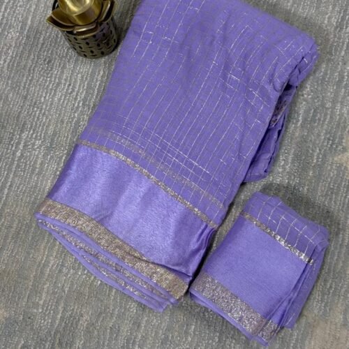 lavender viscose georgette checks saree with zari border Hyderabad