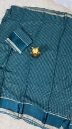 teal blue viscose georgette checks saree with zari border Hyderabad