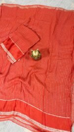 coral orange viscose georgette checks saree Hyderabad