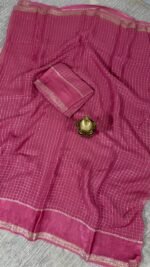 pink viscose georgette checks saree with zari border Hyderabad