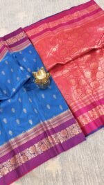 sky blue soft silk semi pattu saree pink zari border rich pallu festive wedding saree
