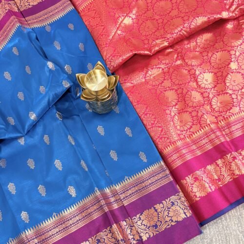 sky blue soft silk semi pattu saree pink zari border rich pallu festive wedding saree
