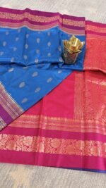 sky blue soft silk semi pattu saree pink zari border rich pallu festive wedding saree