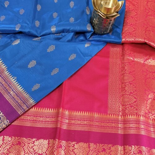 sky blue soft silk semi pattu saree pink zari border rich pallu festive wedding saree