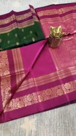 bottle green soft silk semi pattu saree magenta zari border rich pallu festive wedding saree