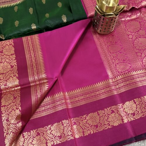 bottle green soft silk semi pattu saree magenta zari border rich pallu festive wedding saree