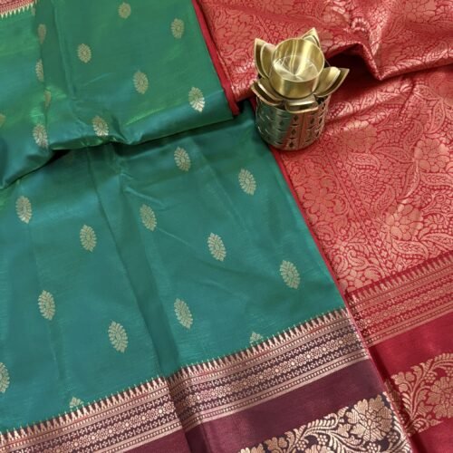 peacock green soft silk semi pattu saree maroon zari border rich pallu festive wedding saree