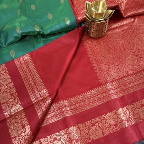 peacock green soft silk semi pattu saree maroon zari border rich pallu festive wedding saree