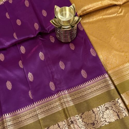 purple soft silk semi pattu saree gold zari border rich pallu festive saree hyderabad