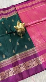 bottle green soft silk semi pattu saree pink zari border rich pallu festive saree hyderabad