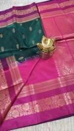 bottle green soft silk semi pattu saree pink zari border rich pallu festive saree hyderabad