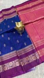 royal blue soft silk semi pattu saree pink zari border rich pallu festive saree hyderabad