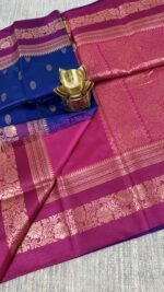 royal blue soft silk semi pattu saree pink zari border rich pallu festive saree hyderabad