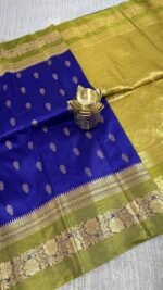 royal blue soft silk semi pattu saree zari butties green border rich pallu hyderabad