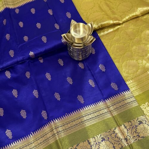 royal blue soft silk semi pattu saree zari butties green border rich pallu hyderabad