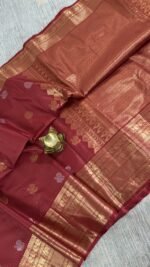 deep maroon vintage kanchi pattu saree with gold zari weaving and elephant border