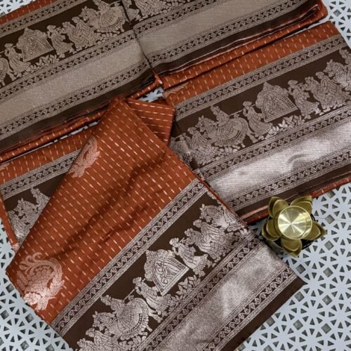 Soft Banarasi Katan Saree Hyderabad Rust Brown