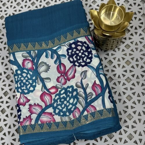 teal blue Kalamkari silk saree Hyderabad KS5803