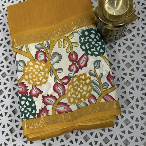 mustard yellow Kalamkari silk saree Hyderabad KS5805