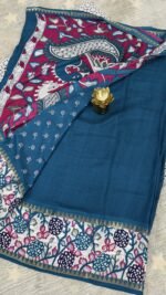 teal blue Kalamkari silk saree Hyderabad KS5803