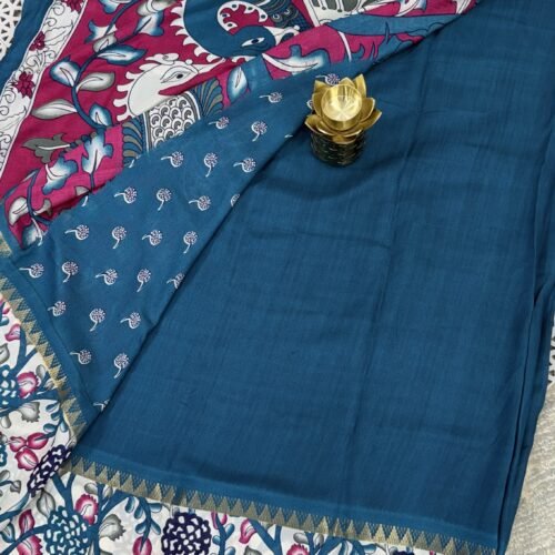 teal blue Kalamkari silk saree Hyderabad KS5803