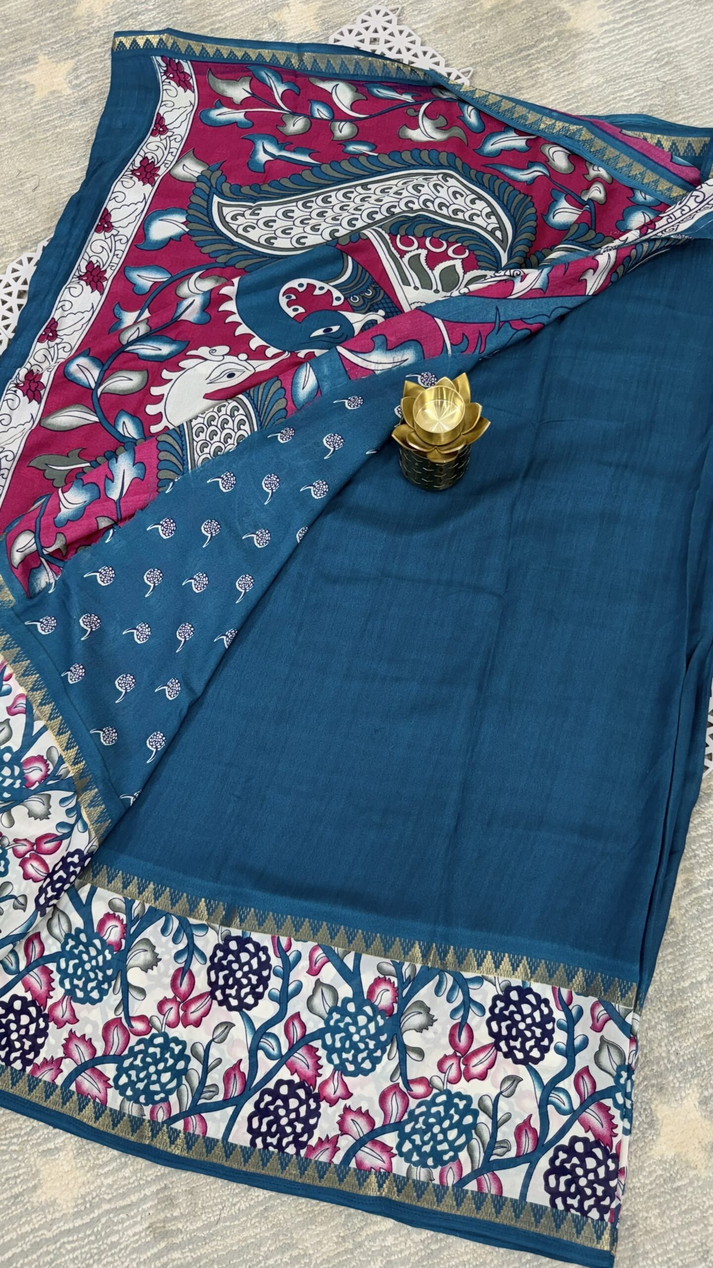 IMG_1712 teal blue Kalamkari silk saree Hyderabad KS5803