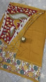 mustard yellow Kalamkari silk saree Hyderabad KS5805