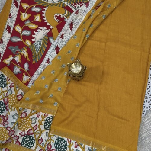 mustard yellow Kalamkari silk saree Hyderabad KS5805