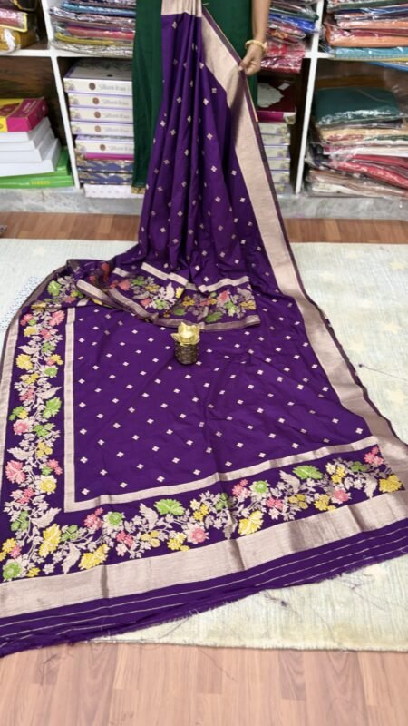 Royal Purple Banarasi Kaddi Georgette Saree with Meena Weaving Border by SASU Fashions