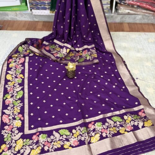Royal Purple Banarasi Kaddi Georgette Saree with Meena Weaving Border by SASU Fashions