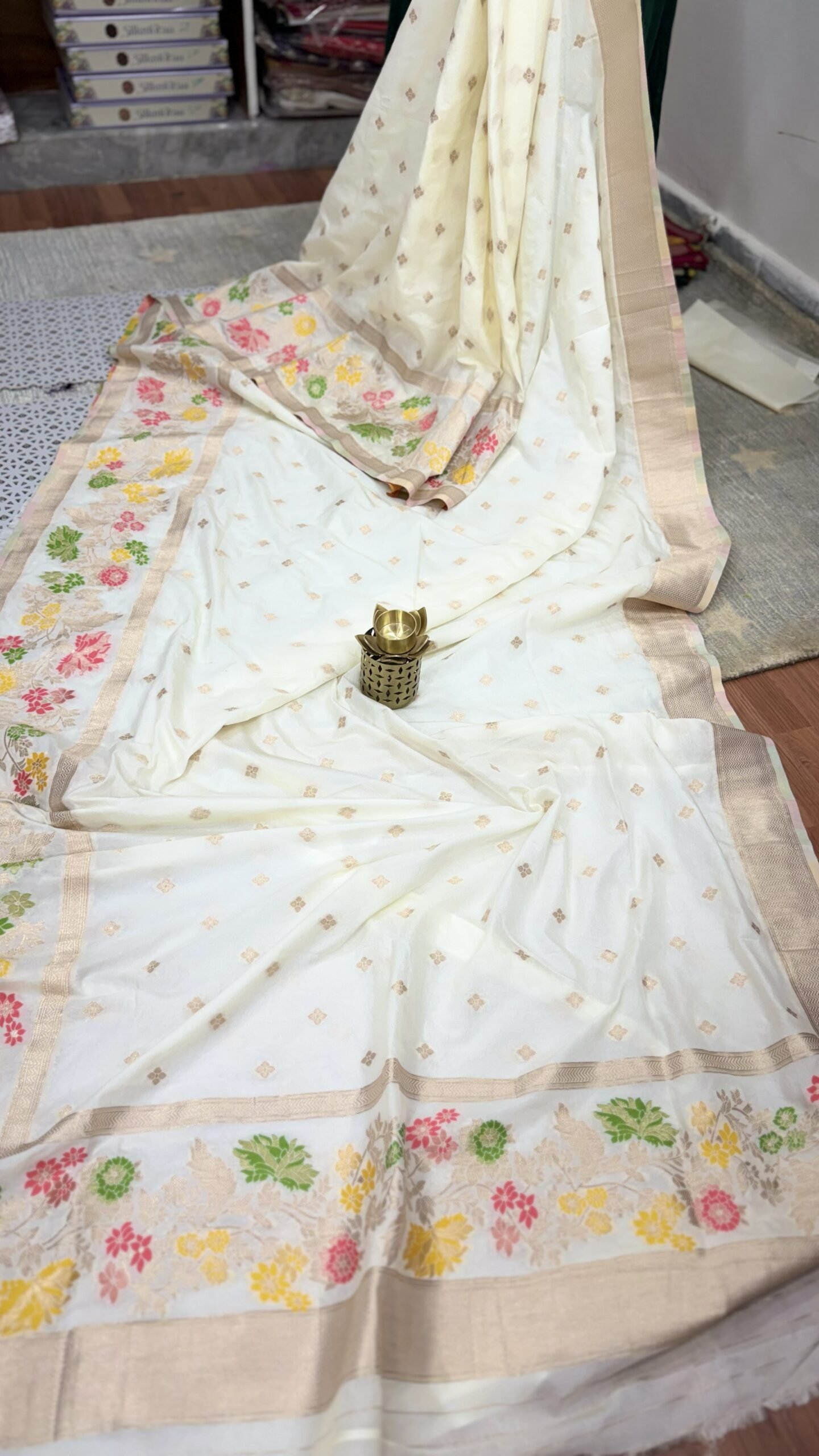 ivory-white-banarasi-kaddi-georgette-saree-mbkg8803-sasu-fashions.jpg Ivory White Banarasi Kaddi Georgette Saree with Meena Weaving Border by SASU Fashions