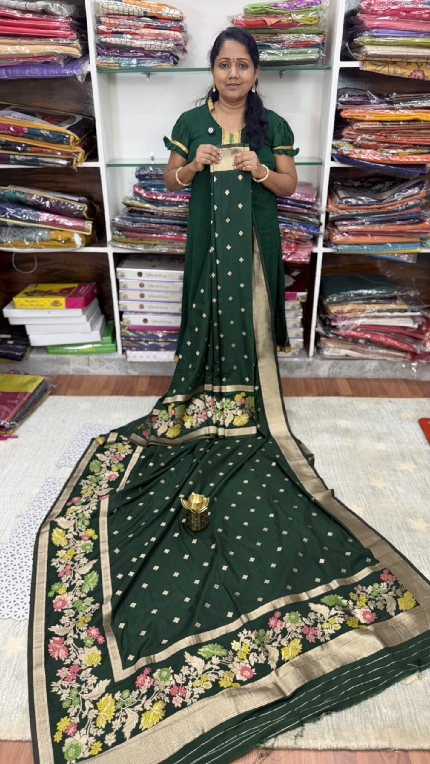 dark-green-banarasi-kaddi-georgette-saree-mbkg8801-sasu-fashions.jpg Dark Green Banarasi Kaddi Georgette Saree with Meena Weaving Border by SASU Fashions